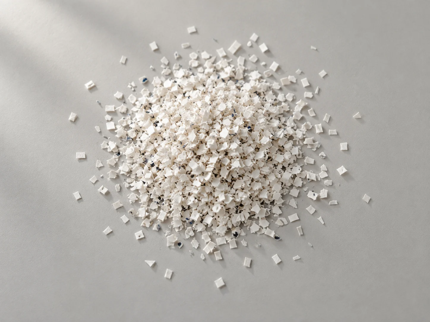 Paper reduced to tiny micro-cut particles with no readable words