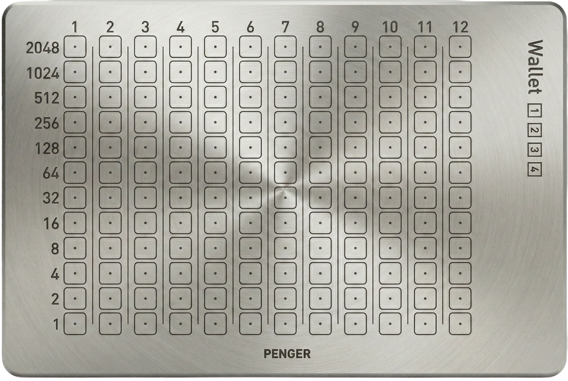 PENGER titanium plate front side with punched seed phrase